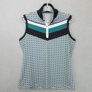 GGblue Luxe Sport Women's Polo Golf Shirt Sleeveless Medium Geometric Print